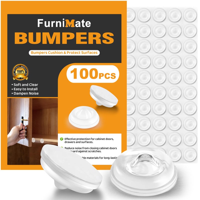 FURNIMATE Cabinet Door Bumper- Cabinet Bumpers Clear Soft Close 100PCS, Cabinet Stoppers Rubber, Cabinet Cushion Dots Drawer Stops, Adhesive Bumpers 1/2 inch - Image 1